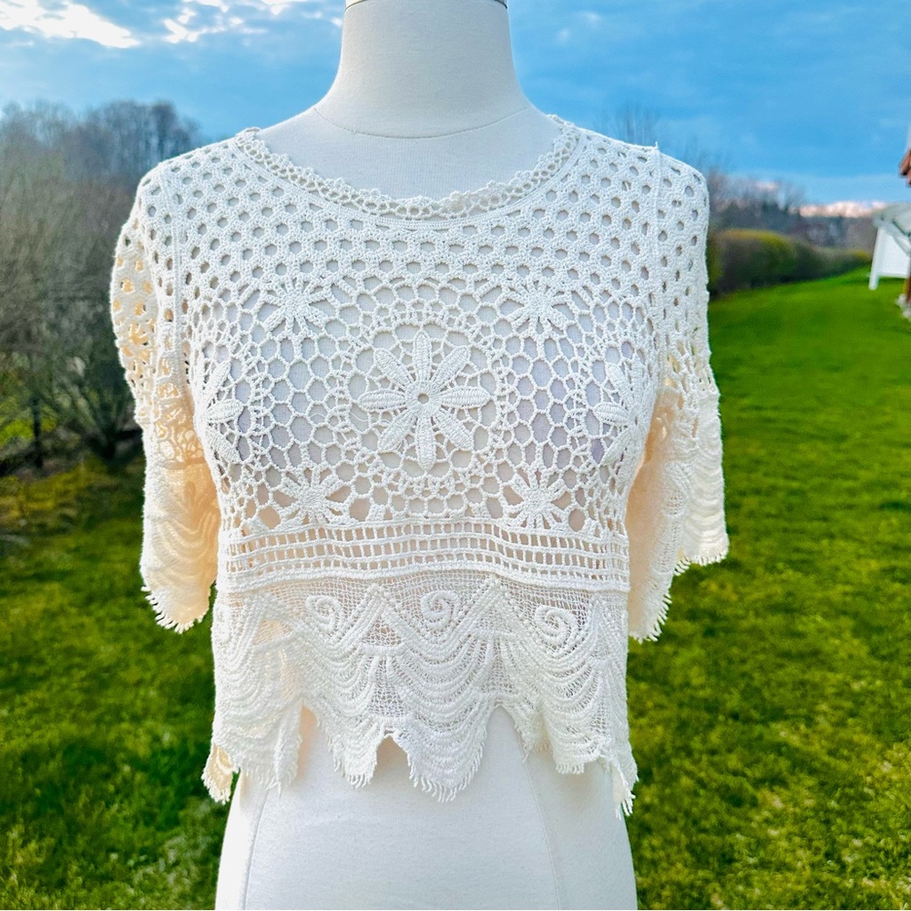 Rebellion Cream Lace Crochet Top Boho Festival Cottagecore Small - Picture 5 of 16